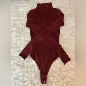 Free People Mock Neck Body Suit - Maroon Size XS/S